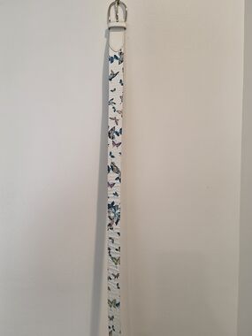 NWT Talbots Butterfly Print Pebbled Leather Belt White Gold Buckle Size M